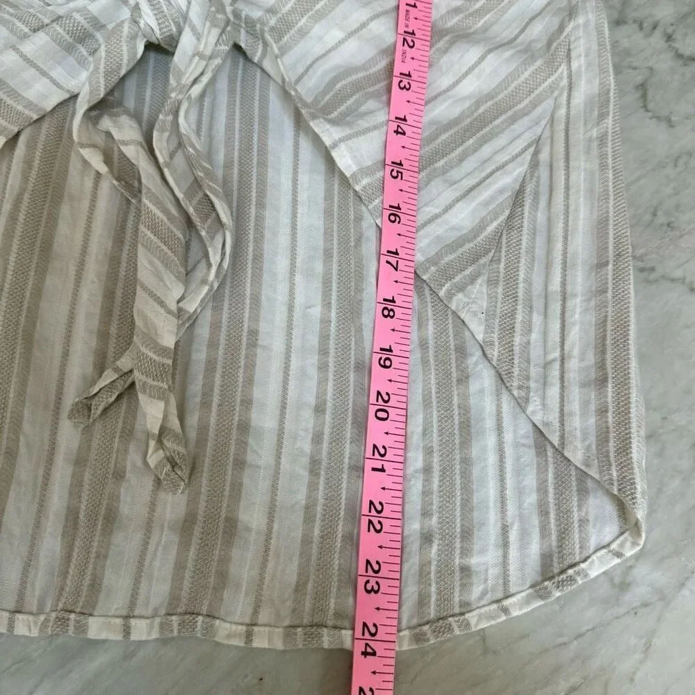Free People By My Side Top cotton/linen blend Striped Tie High Low Blouse Sz XS
